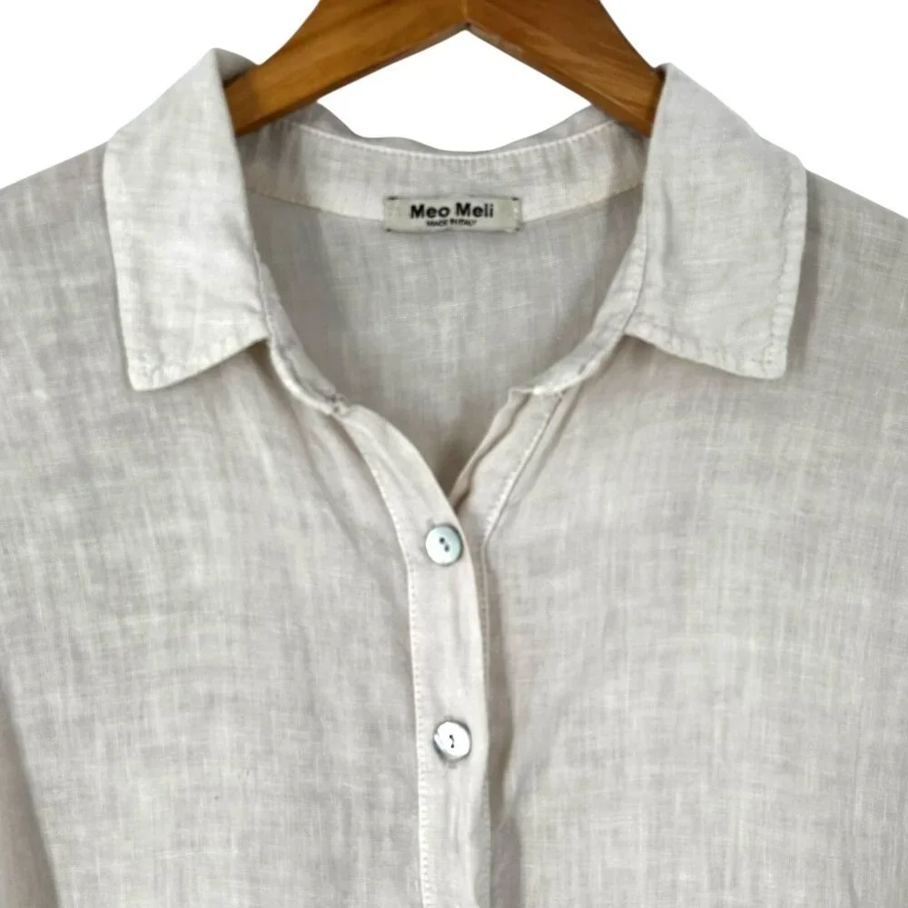 Meo Meli Italy Oatmeal 100% Linen Tiered Shirt Dress OS One Size - Picture 2 of 6
